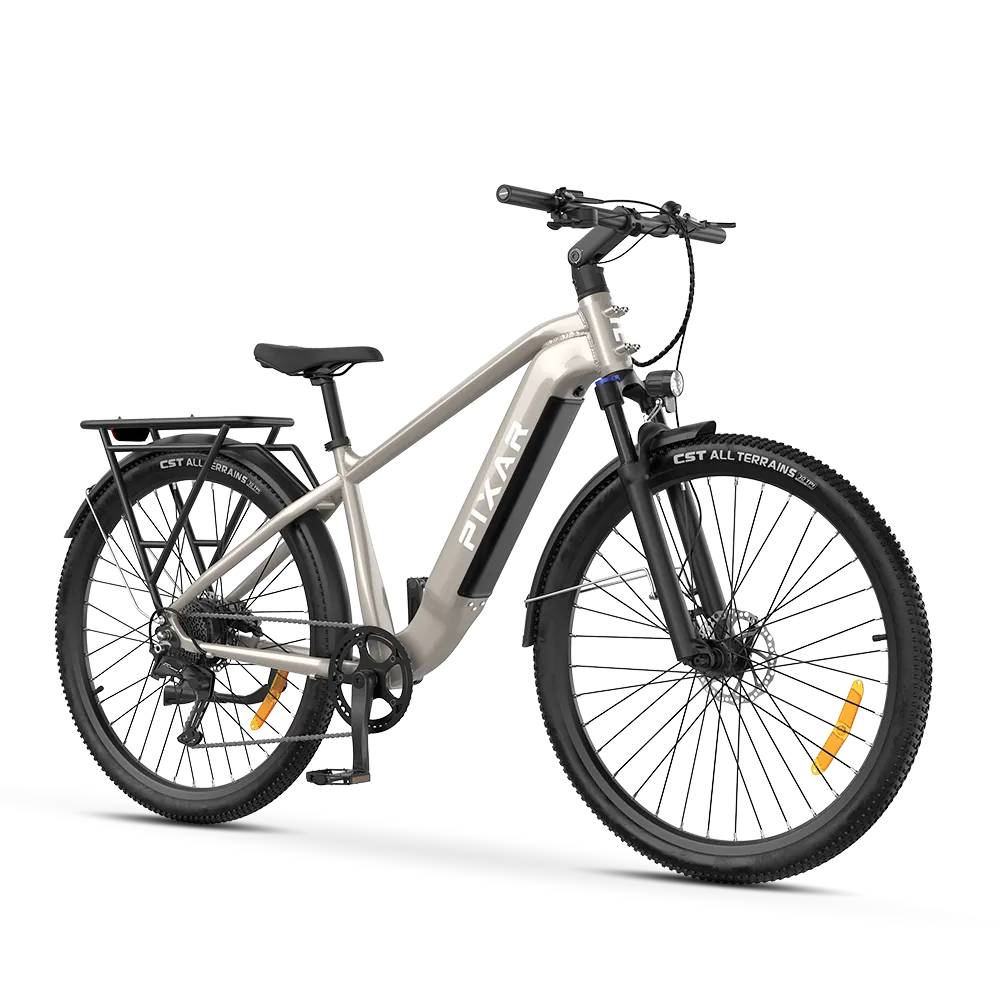 grey electric bicycle PIXAR Largo Touring ebike 25km/h vintage and Bluetooth app connectivity Check Out The 2023 Color:Pearl Gold